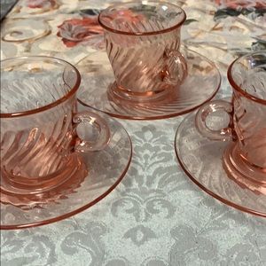 Pink Rosaline Glass teacups and saucers